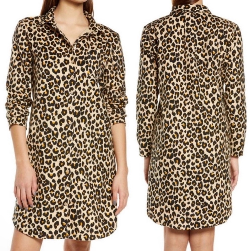Leopard Print Button-Front Sleep Shirt - Beige/Tan
